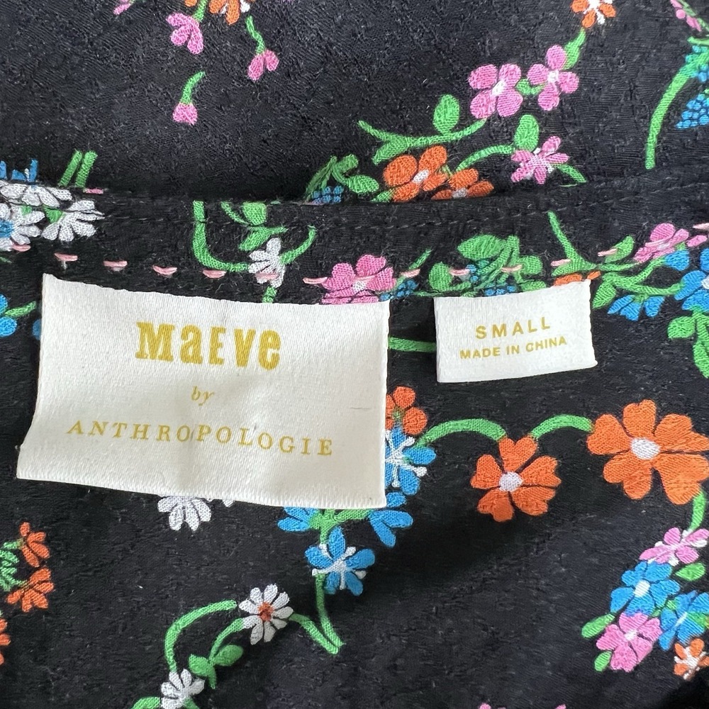 Anthropologie Maeve Avignon Button‎ Down Blouse Blouse Small Black Floral Rayon - Picture 9 of 11